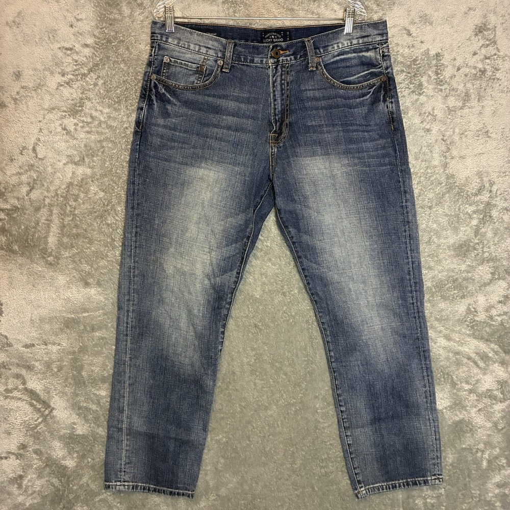 Lucky Brand Mens 221 Original Straight 36x30 Distressed Stone Wash Stretch Denim